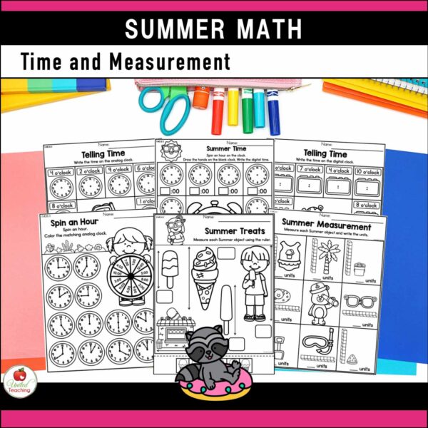 Summer Math Activities for Kindergarten Time and Measurement Worksheets