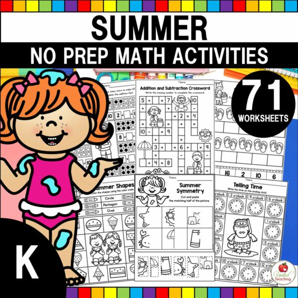 Summer Math Activities Kindergarten Packet Cover