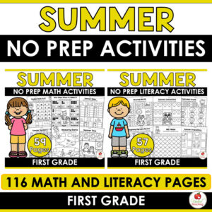 Summer Math and Literacy Worksheets 1st Grade Bundle
