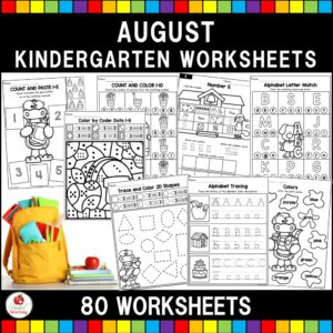 August Kindergarten Math and Literacy Worksheets Cover