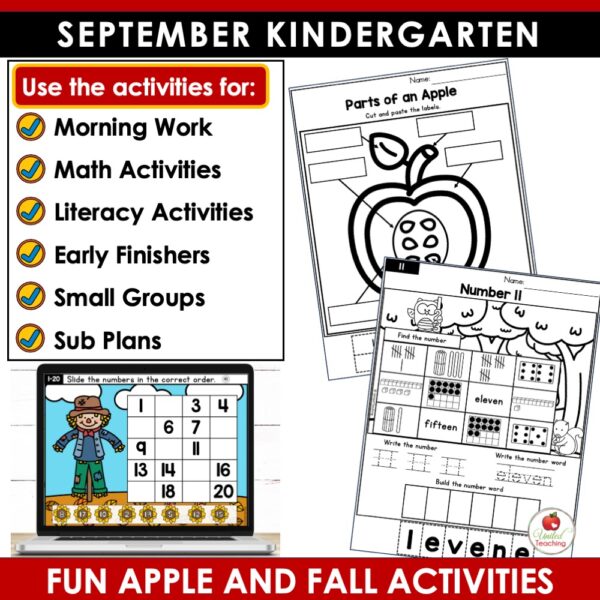 September Math and Literacy Activities for Kindergarten - Image 3