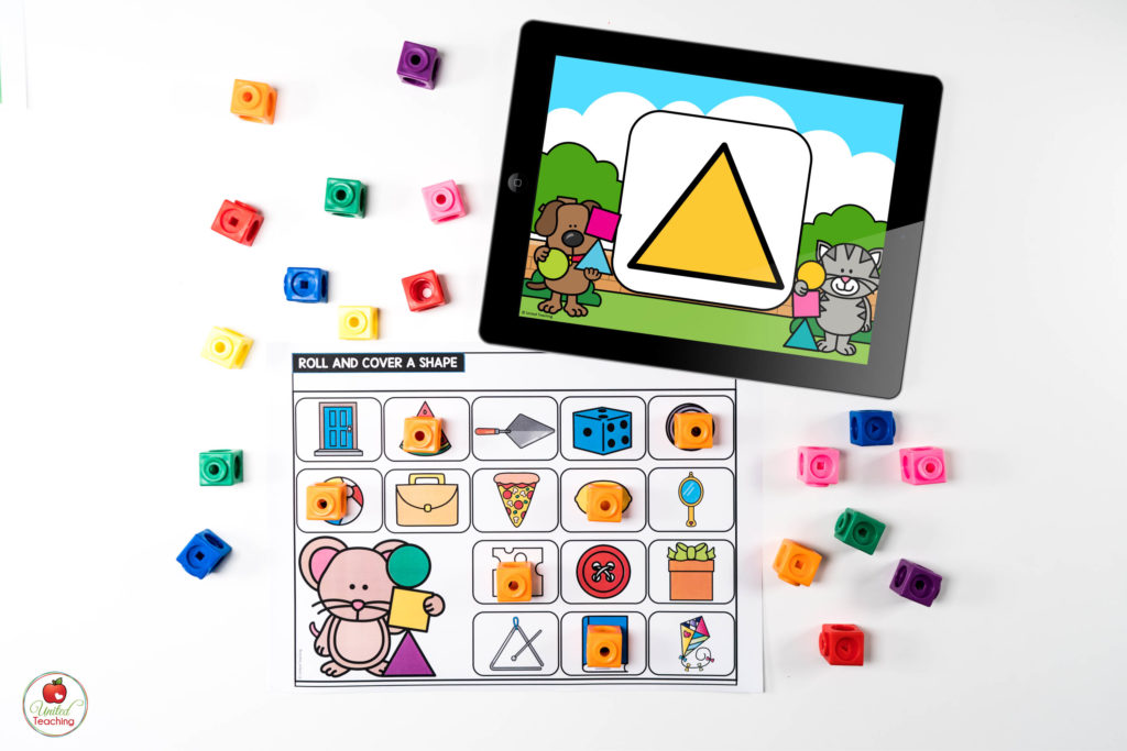 2D Shapes Math Center with Digital Dice