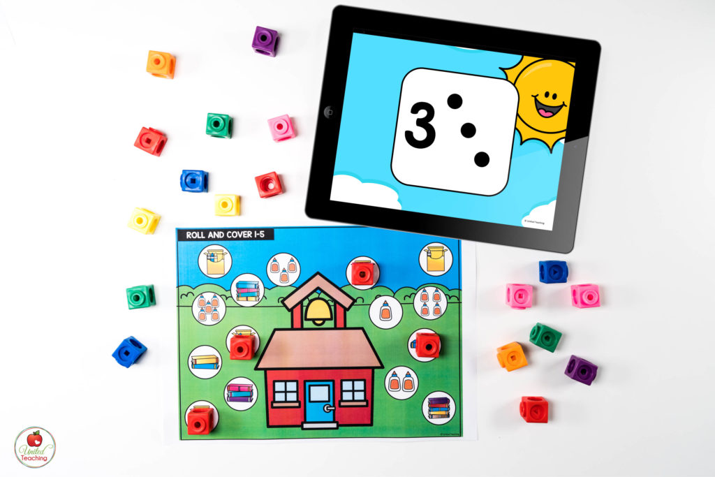 Numbers and Counting Digital Dice Math Center with numeral and subitizing dots dice