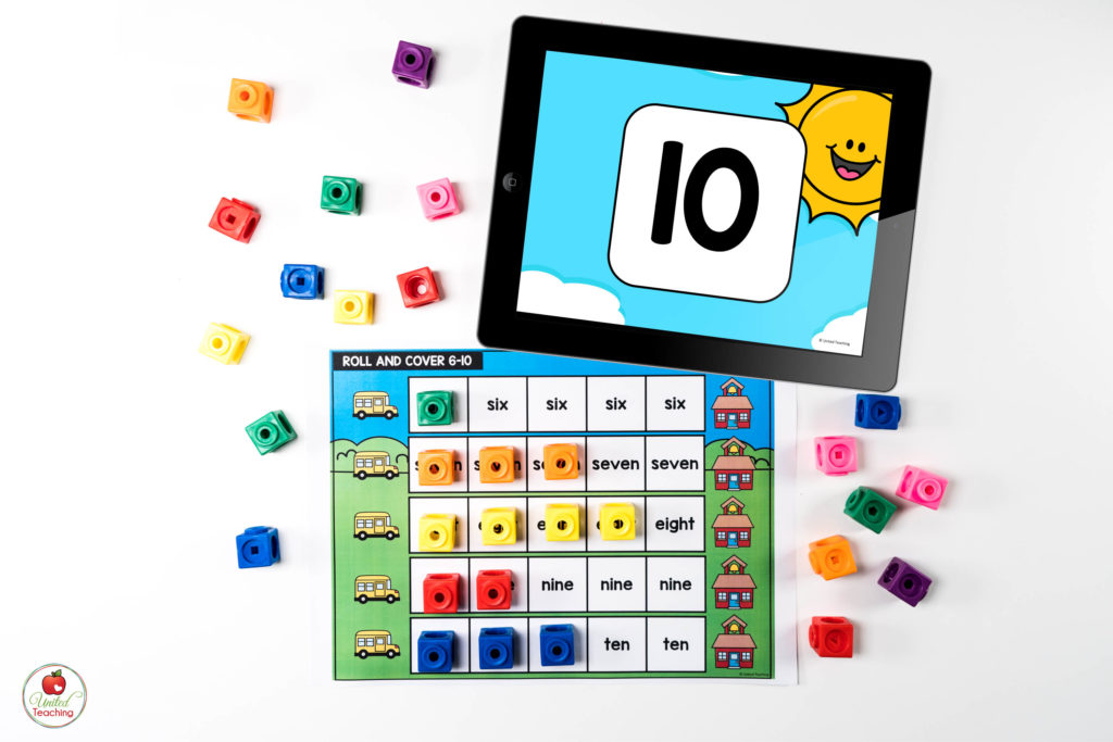 Number Words Math Center with Digital Dice