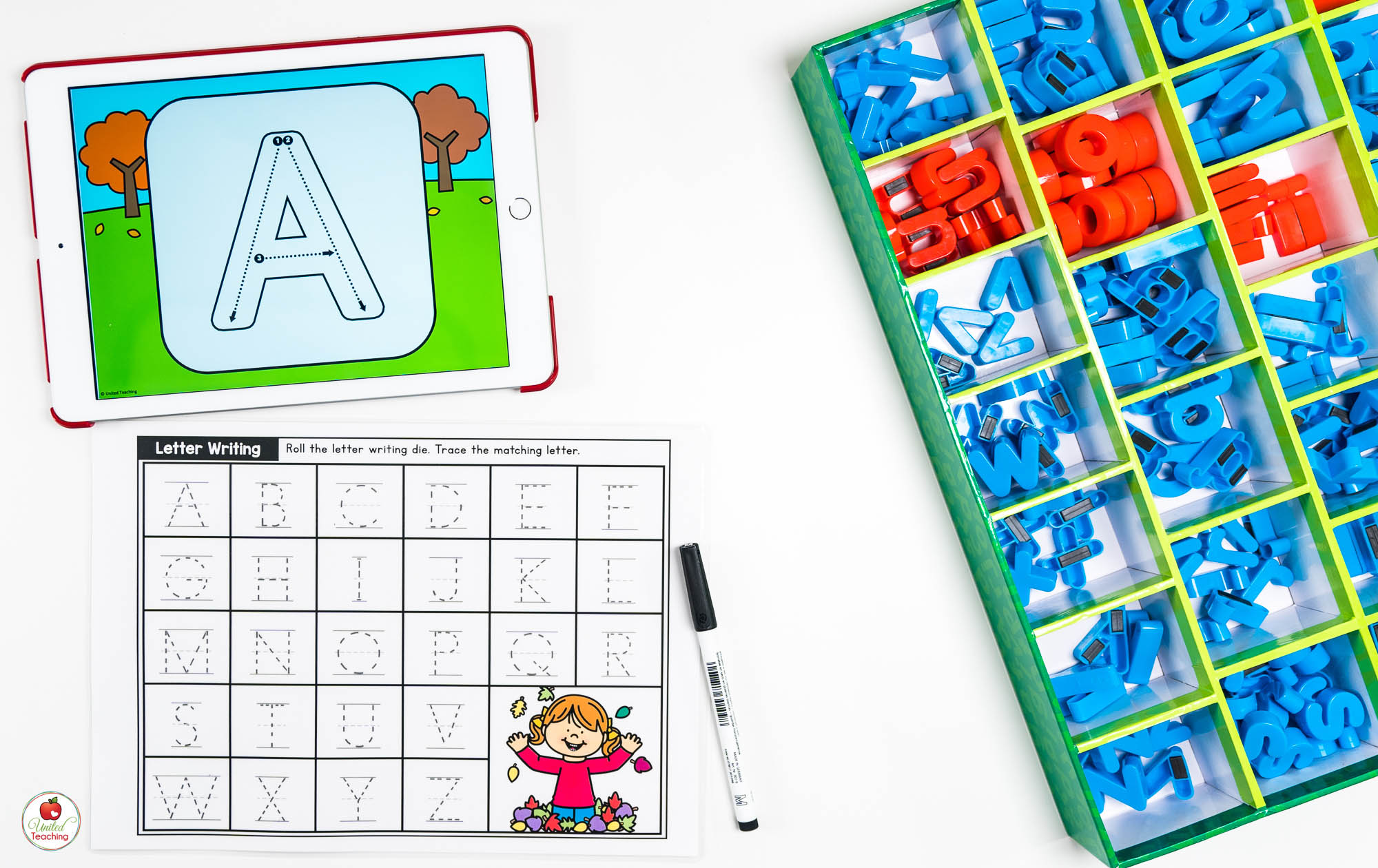 Alphabet Letter Writing Fall Literacy Center with Digital Dice