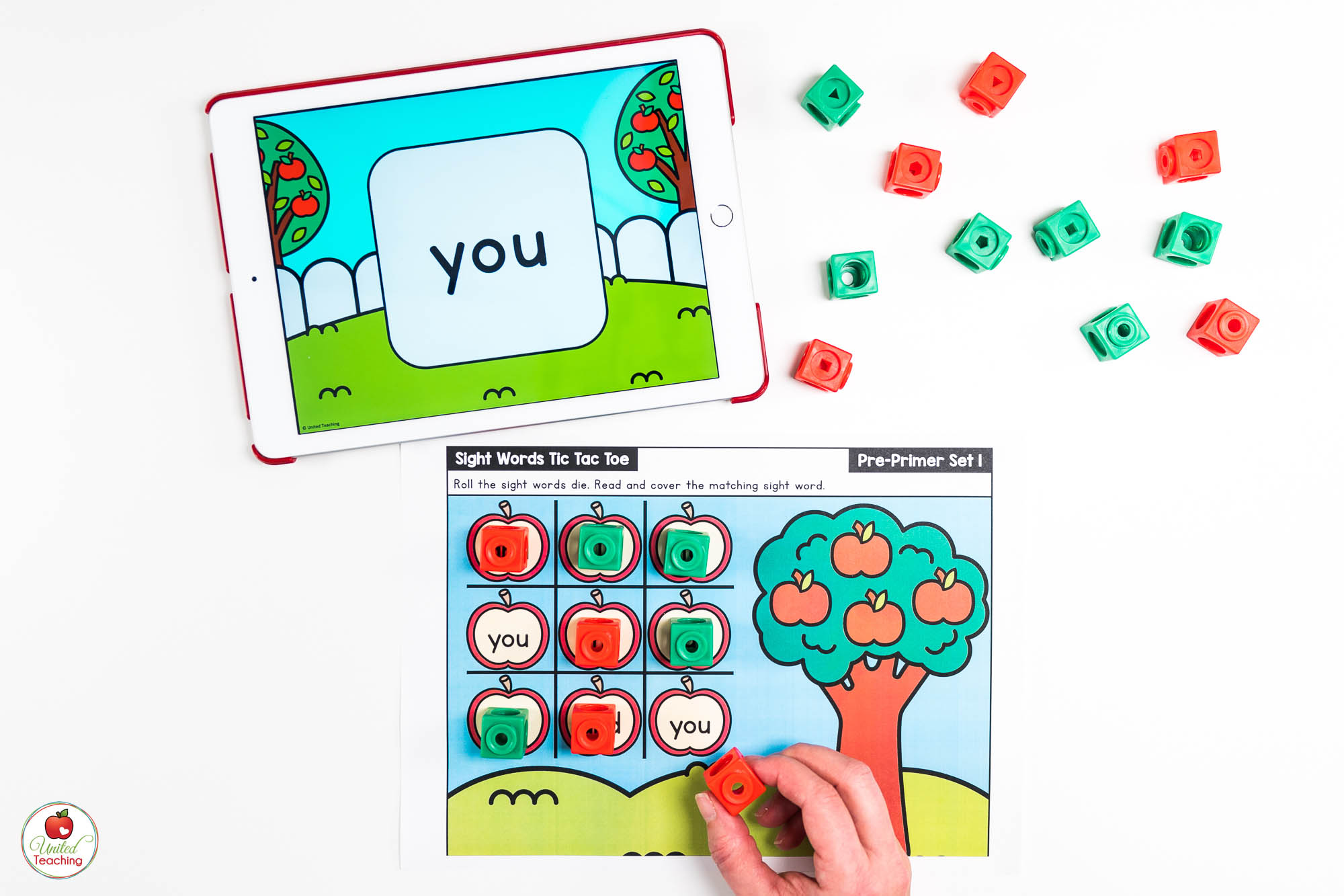 Sight Words Tic Tac Toe Fall Literacy Center with Digital Dice