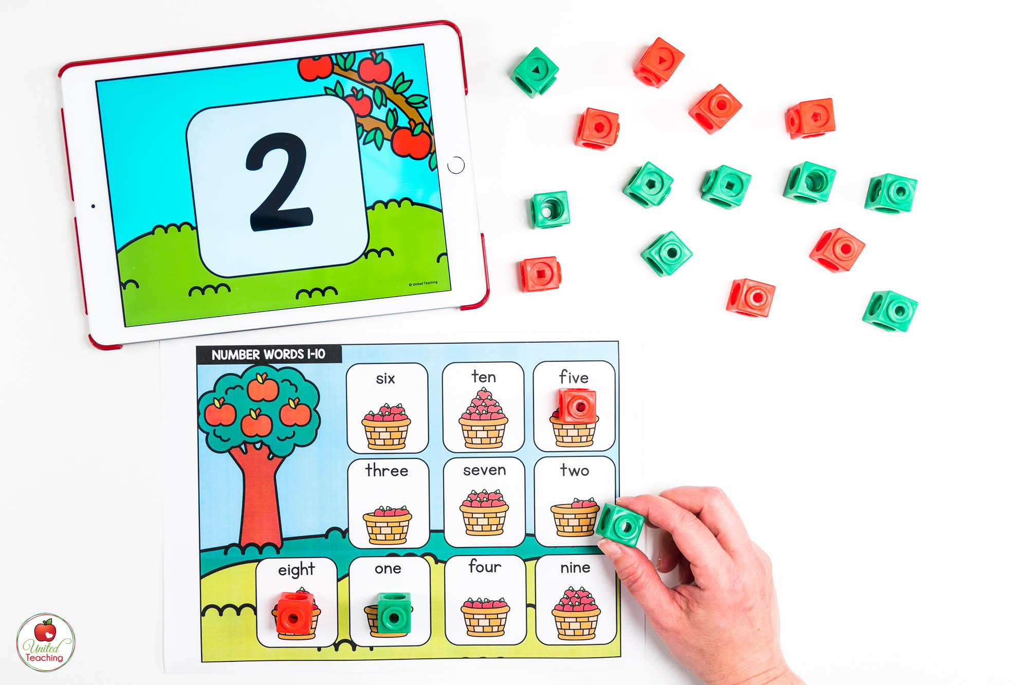 Number Words Fall Math Center with Digital Dice