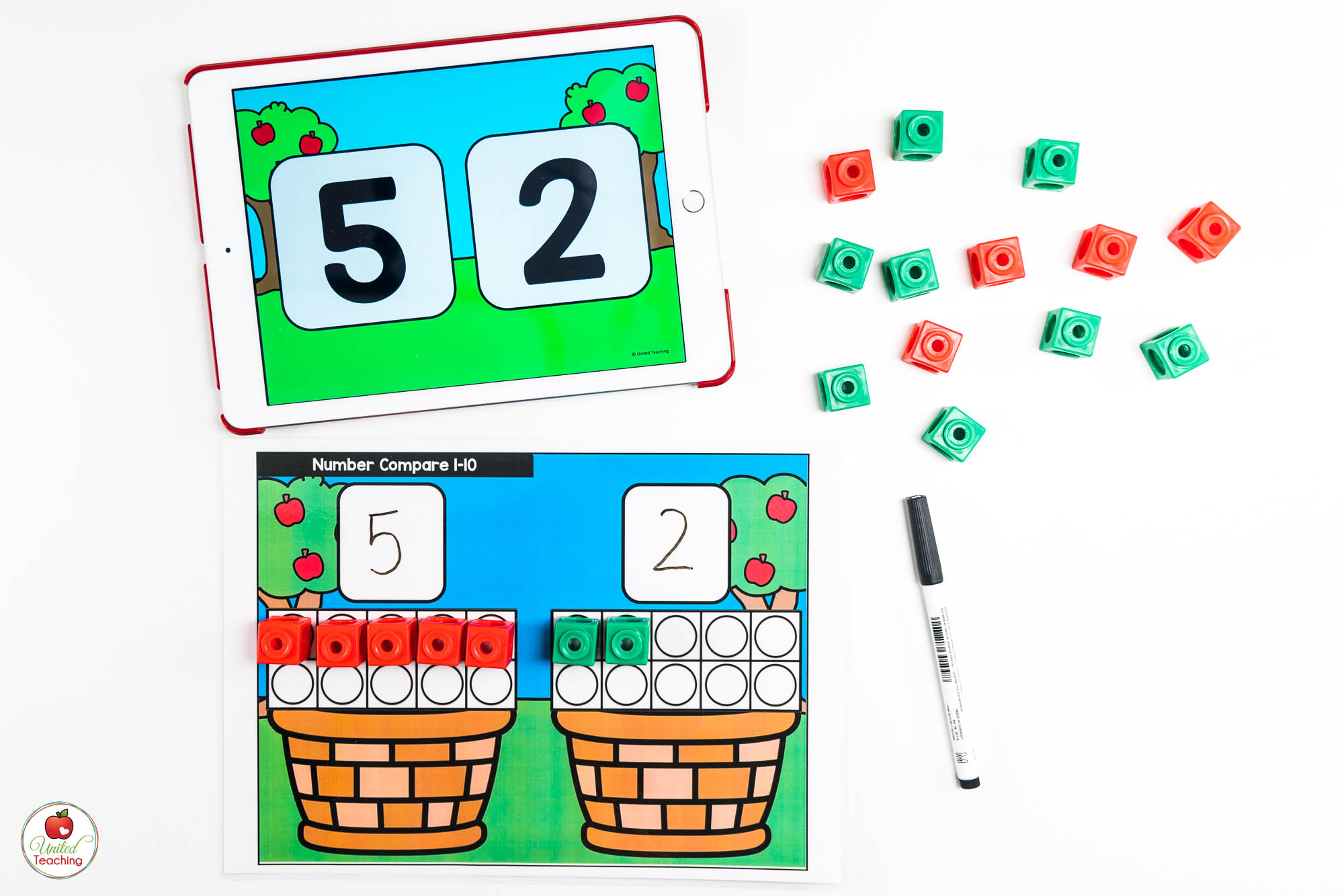 Number Comparison Fall Math Center with Digital Dice