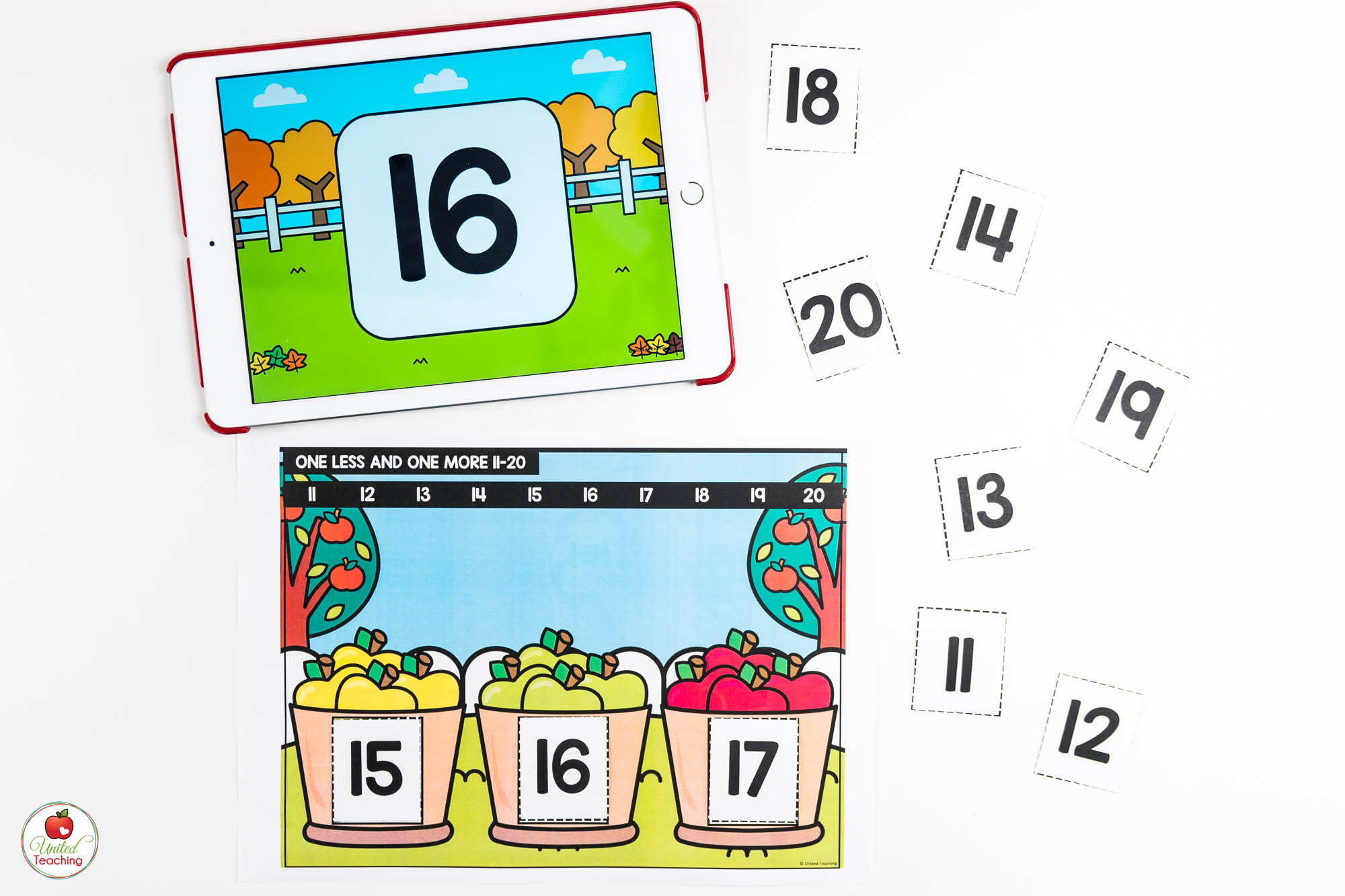 Number Order 1-20 Fall Math Center with Digital Dice