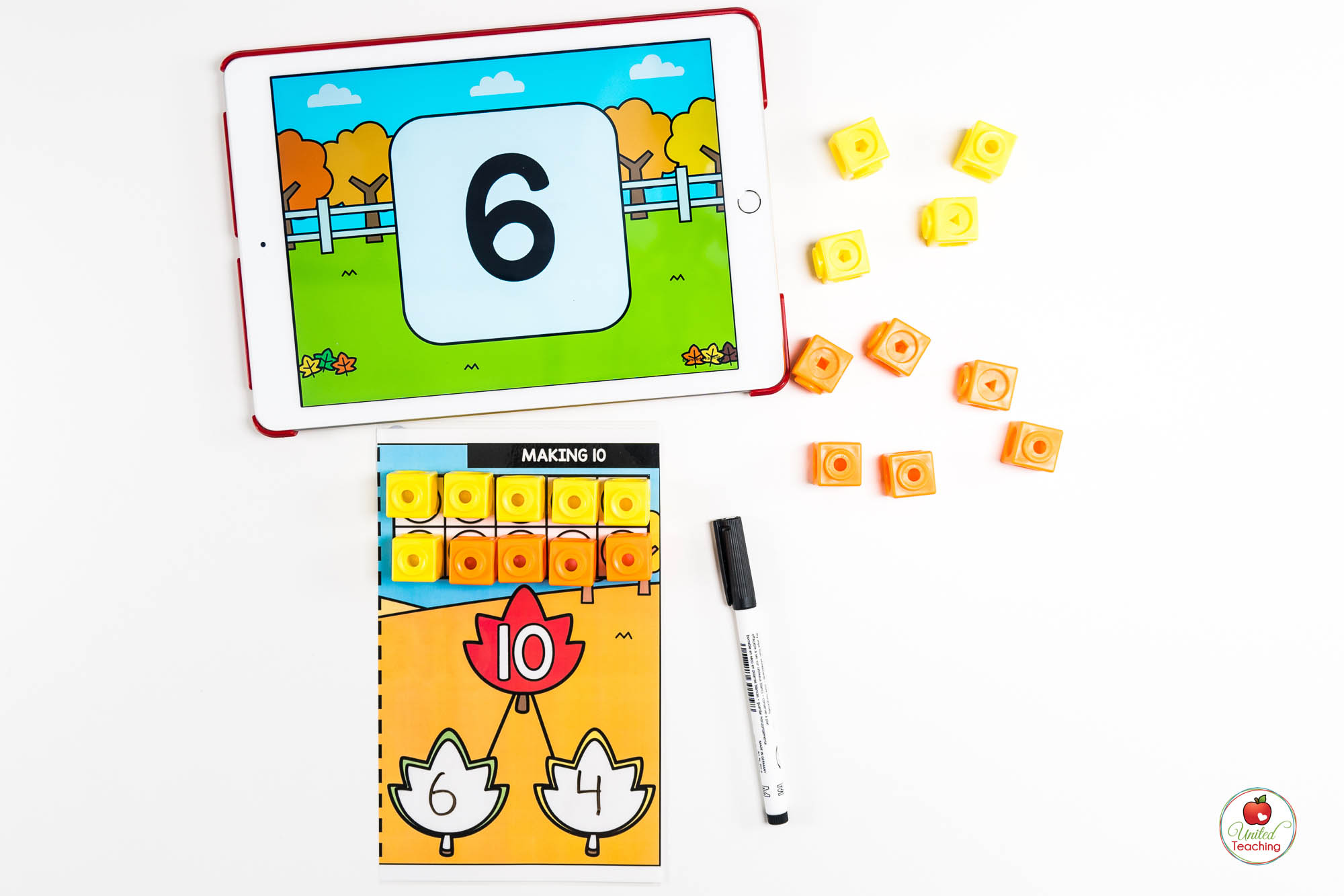 Number Bonds for Number 10 Fall Math Center with Digital Dice