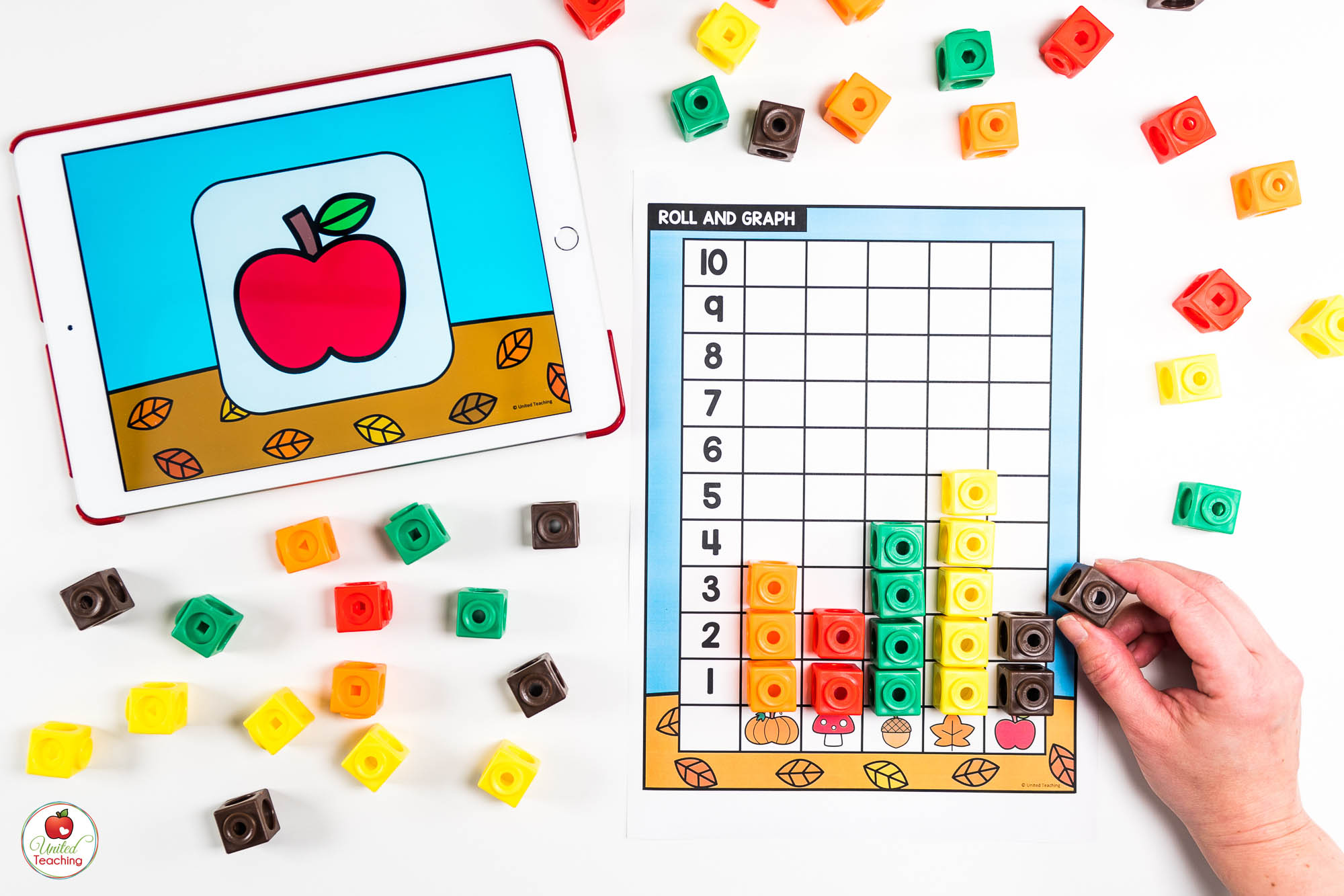 Roll and Graph Fall Math Center with Digital Dice