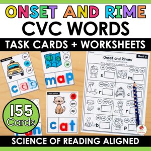 CVC Onset and Rime Task Cards and Worksheets