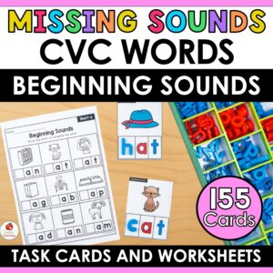 CVC Words Missing Beginning Sound Task Cards and Worksheets