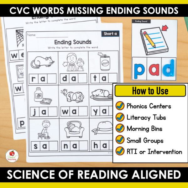CVC Words Missing Ending Sounds Task Cards - Image 3