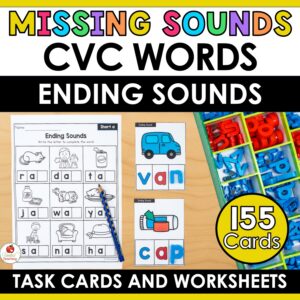 CVC Words Missing Ending Sounds Task Cards