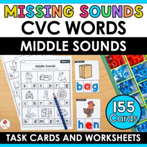CVC Words Missing Middle Sounds Task Cards