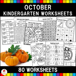October Math and Literacy Kindergarten Worksheets Cover