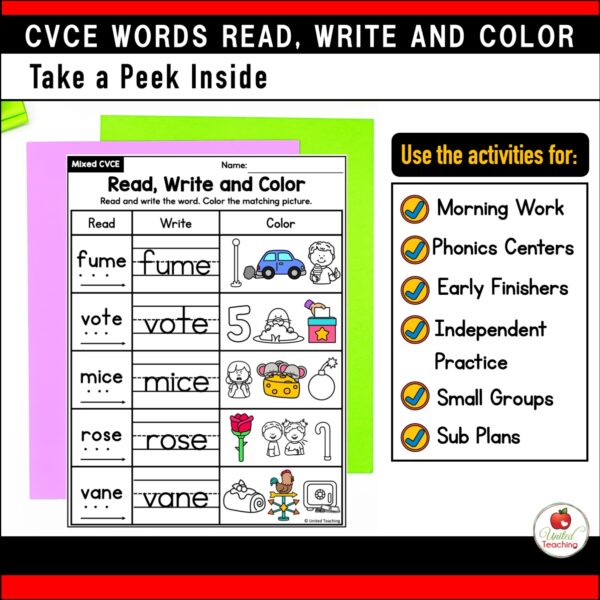 CVCE Words Read Write and Color Worksheets Packet - Image 3