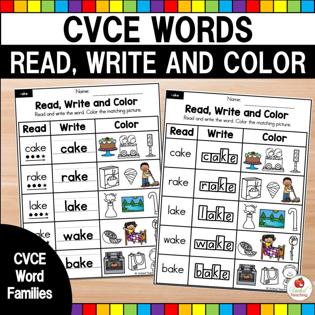 CVCE Words Read Write and Color Worksheets United Teaching