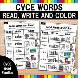CVCE Words Read, Write and Color phonic worksheets cover