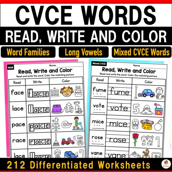 CVCE Words Read Write and Color Worksheets Packet Cover