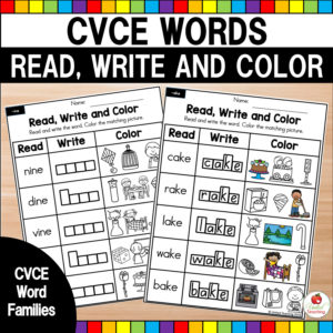 CVCE Words Read, Write and Color Worksheets
