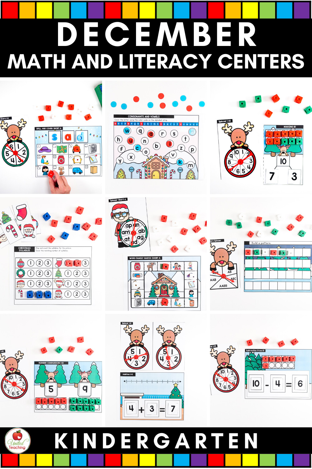 December Math and Literacy Centers for Kindergarten Pin Image