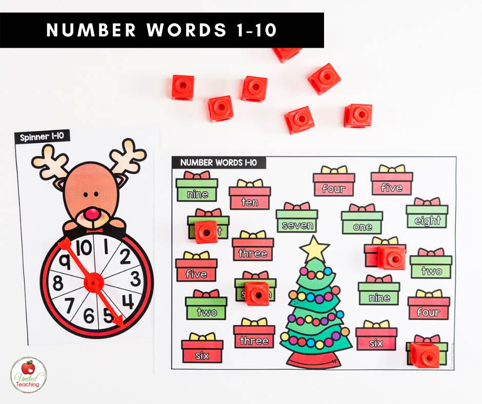 Numbers Words 1-10 Christmas Math Center