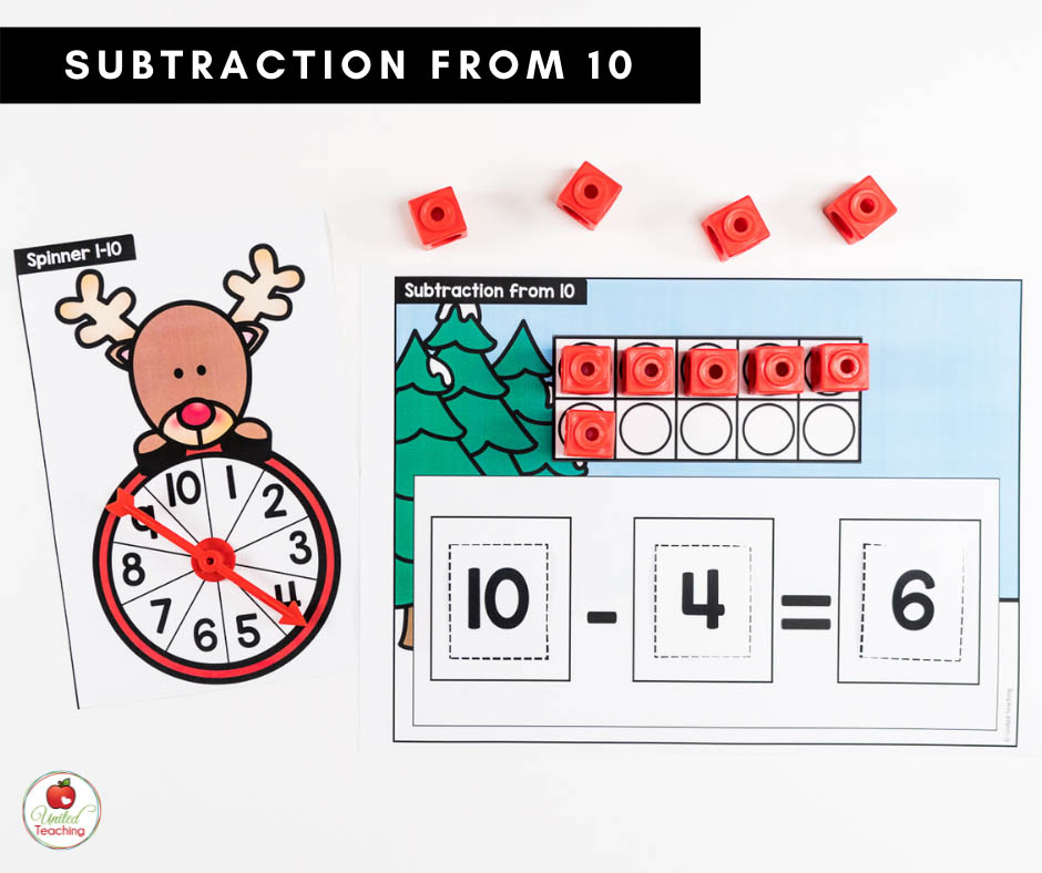 Subtraction from 10 Math Center