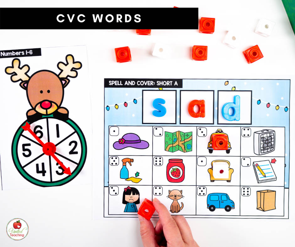 CVC Words Spell and Cover Literacy Center