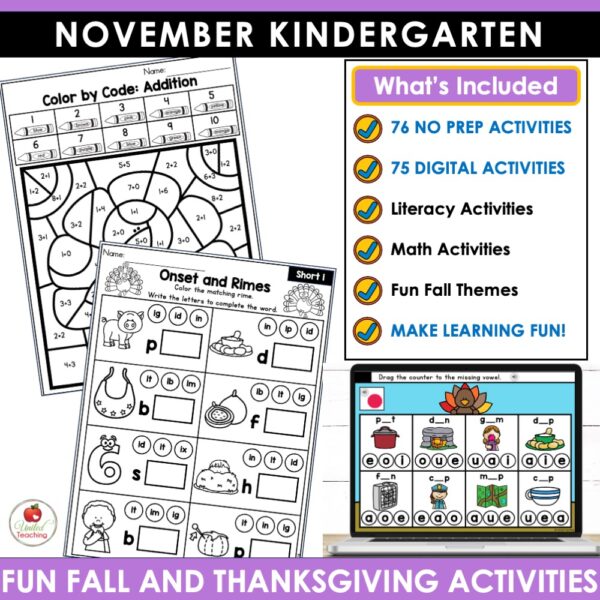 November Math and Literacy Activities for Kindergarten - Image 2