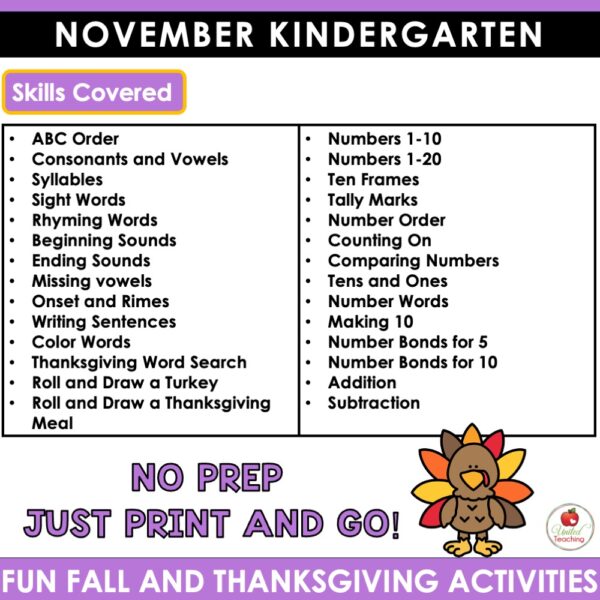 November Math and Literacy Activities for Kindergarten - Image 4