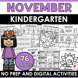 November Math and Literacy Activities for Kindergarten