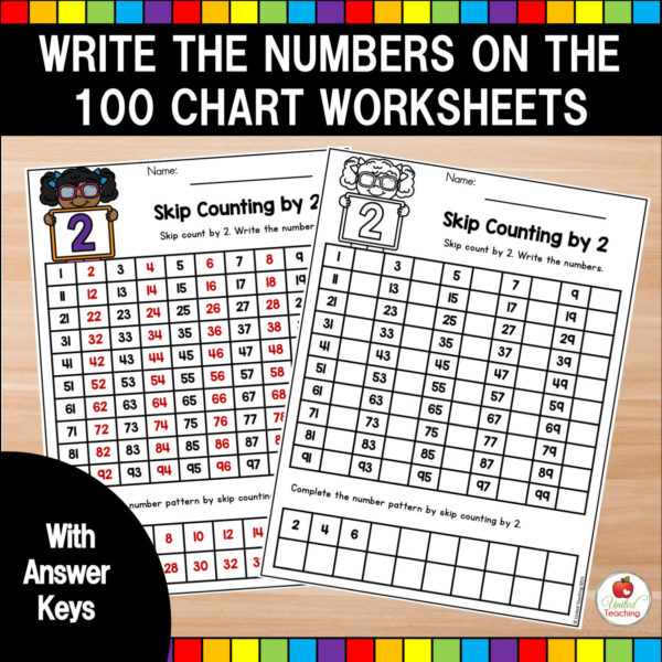 Skip Counting write the numbers in the 100 Chart Worksheets