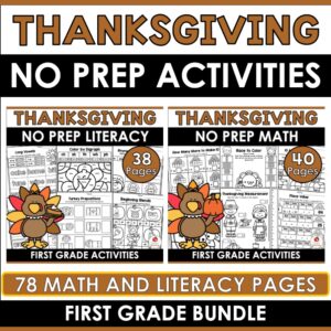 Thanksgiving Math and Literacy Activities 1st Grade Bundle