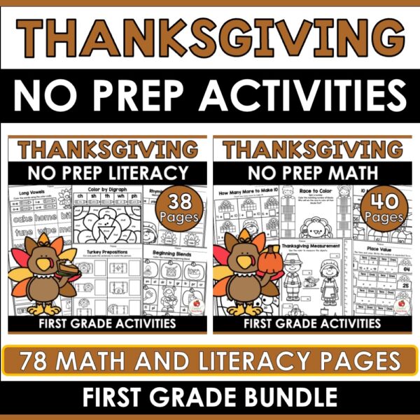 Thanksgiving Math and Literacy Activities 1st Grade Bundle