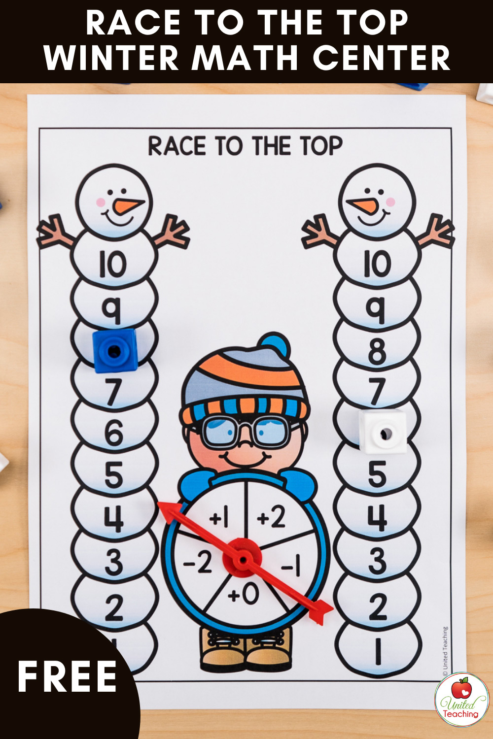 Snowman Race to the Top Winter Counting Math Center for Numbers 1-10