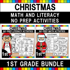 Christmas No Prep Math and Literacy Worksheets for 1st Grade