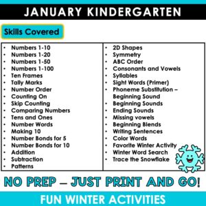 January Math and Literacy Activities for Kindergarten - United Teaching