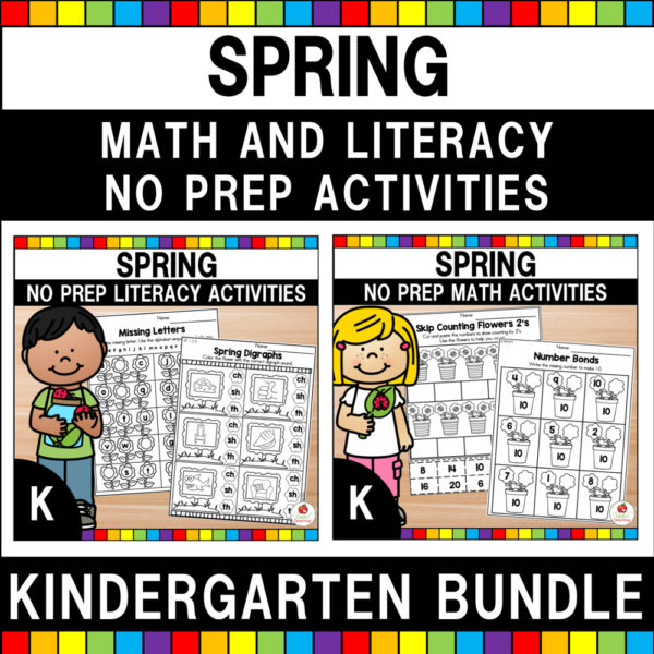 Spring No Prep Math and Literacy Activities for Kindergarten Bundle