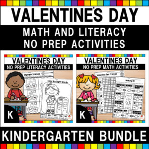 Valentine's Day Math and Literacy Activities for Kindergarten Bundle