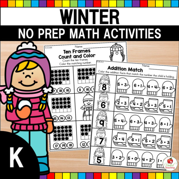 Winter No Prep Math Activities for Kindergarten