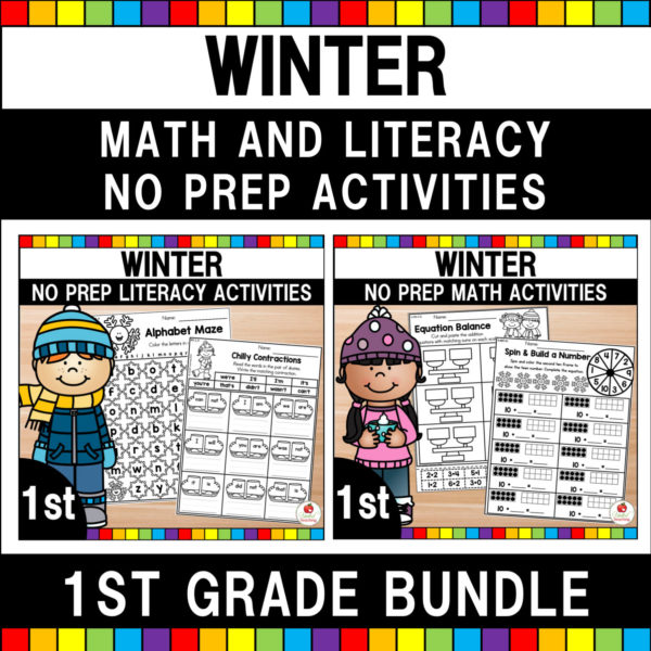 Winter No Prep Math and Literacy Activities for 1st Grade Bundle