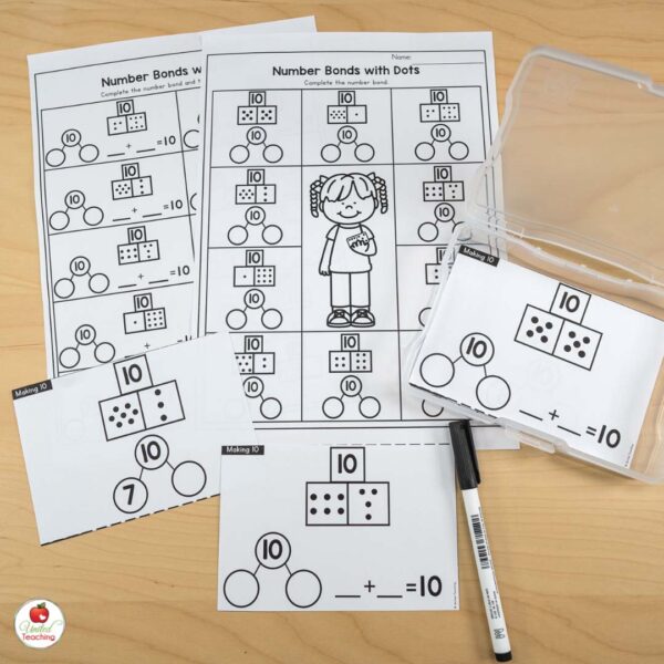 Making 10 task cards with dominoes and worksheets