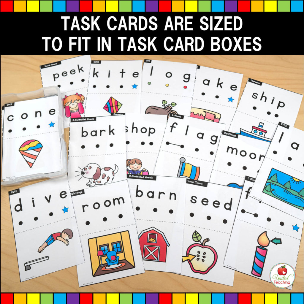 Blending and segmenting phonics task cards united teaching