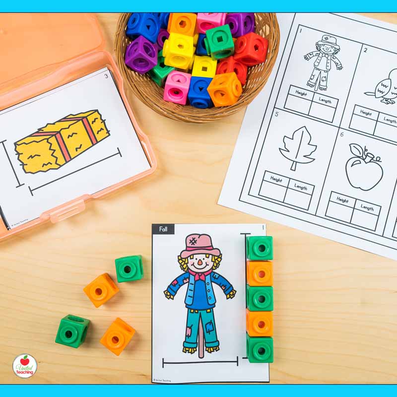 Scarecrow measurement task card for fall math centers