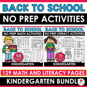 Back to School Math and Literacy Worksheets Kindergarten Bundle