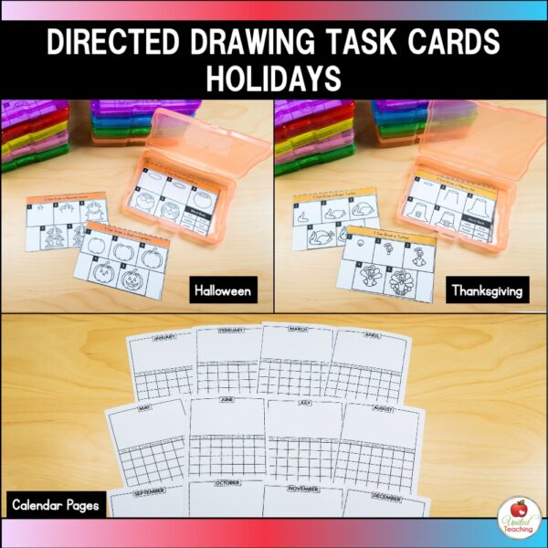 Directed Drawing Holiday Task Cards and Calendar Templates