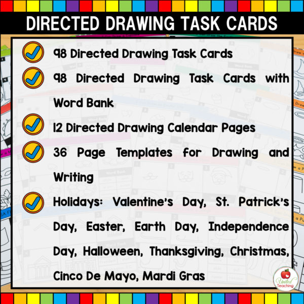 Directed Drawing Holiday Task Cards What's Included