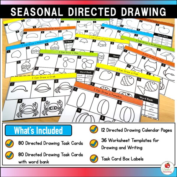 Directed Drawing Seasonal Task Cards What's Included